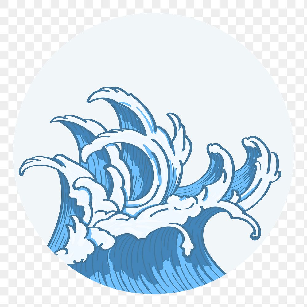 Png blue wave illustration circle badge, transparent background