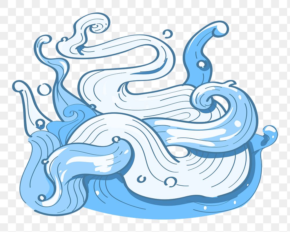 Png blue wave hand drawn illustration, transparent background