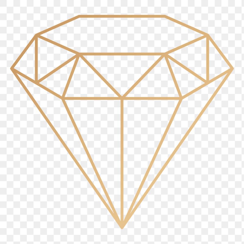 Png gold geometric diamond design element, transparent background