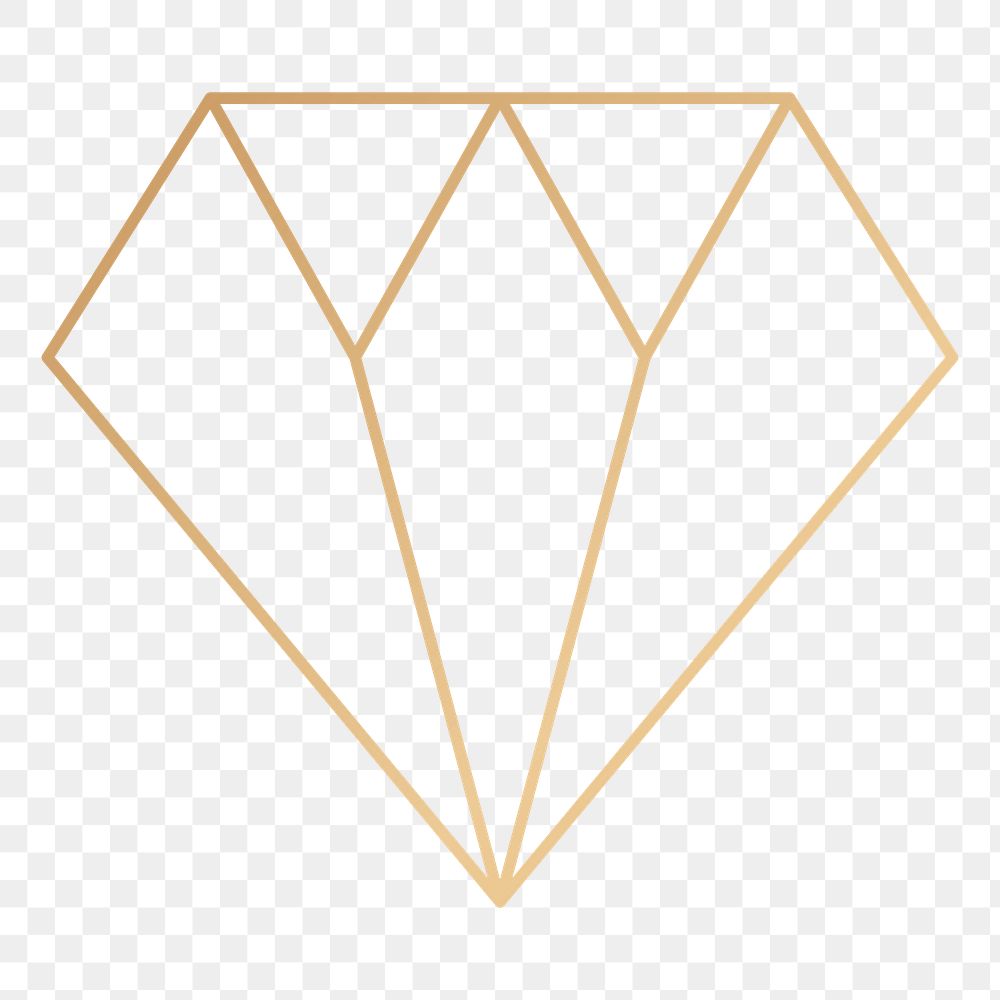 Png gold geometric outline diamond design element, transparent background