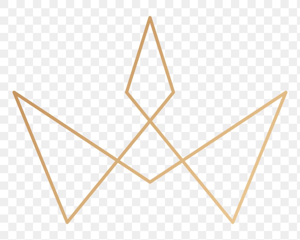 Png gold geometric outline crown design element, transparent background