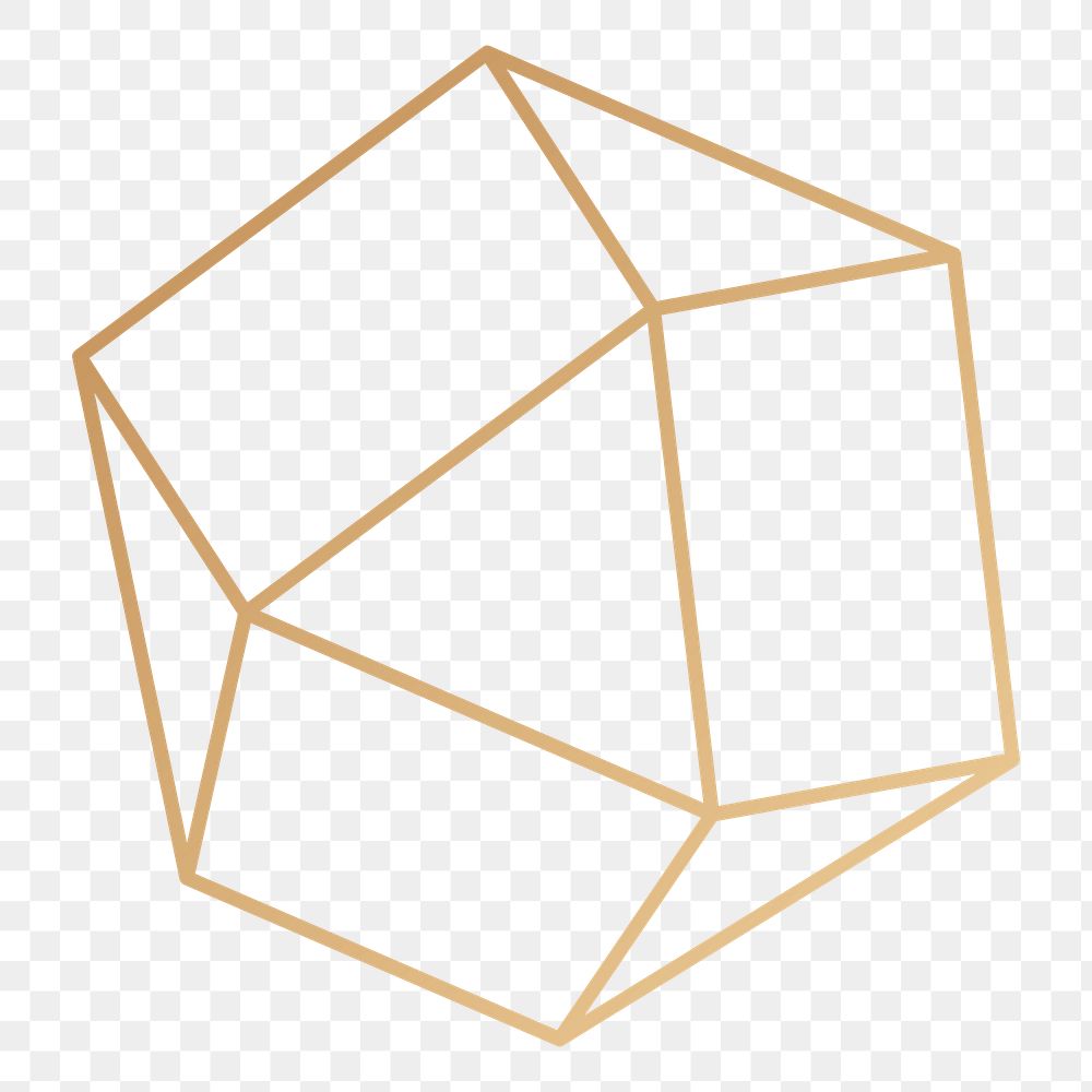 Png gold geometric polygon design element, transparent background