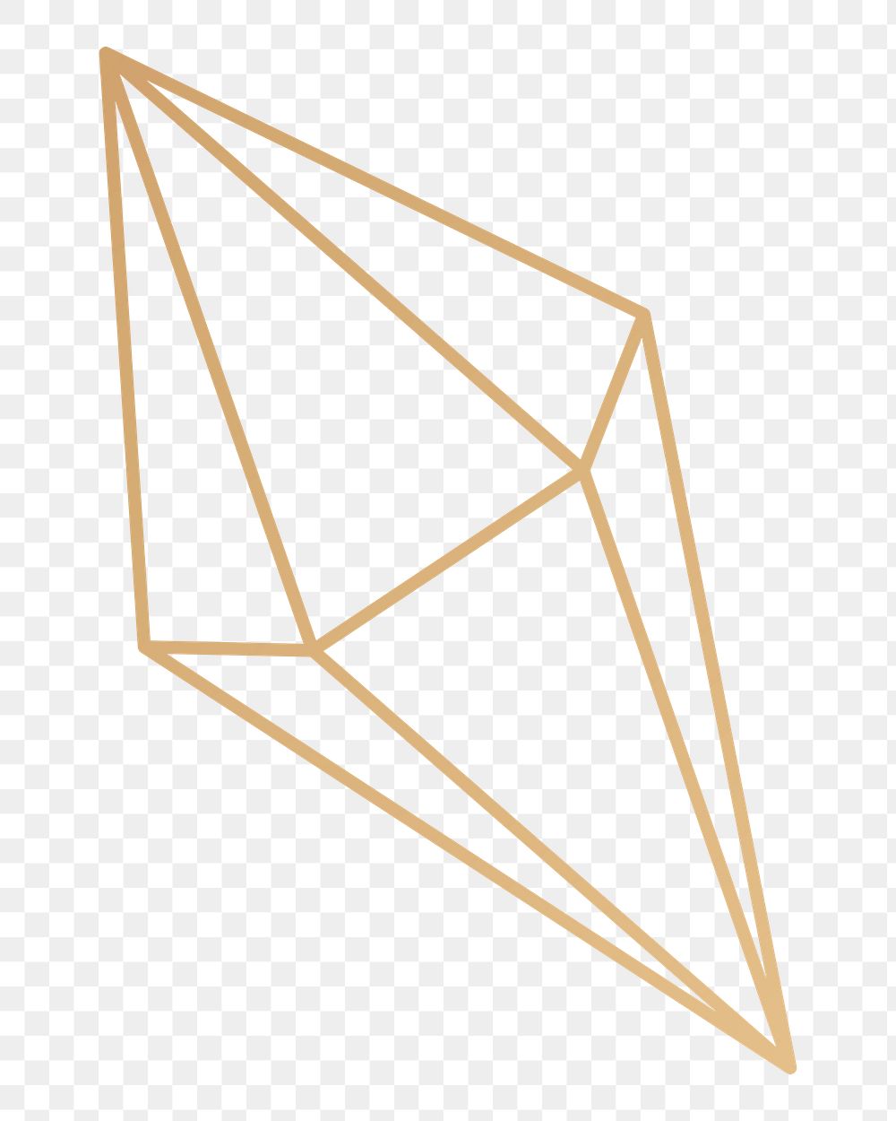 Png gold geometric outline crystal design element, transparent background