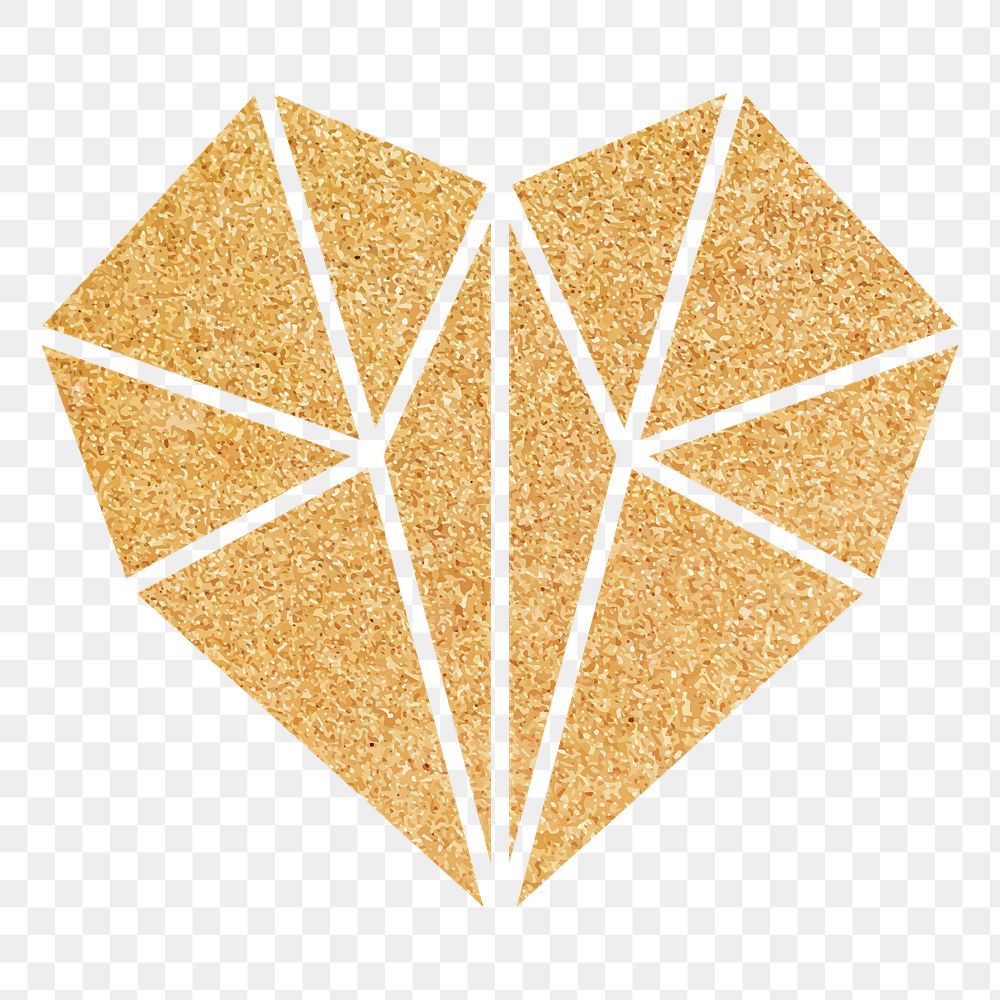 Png gold geometric heart sticker, transparent background