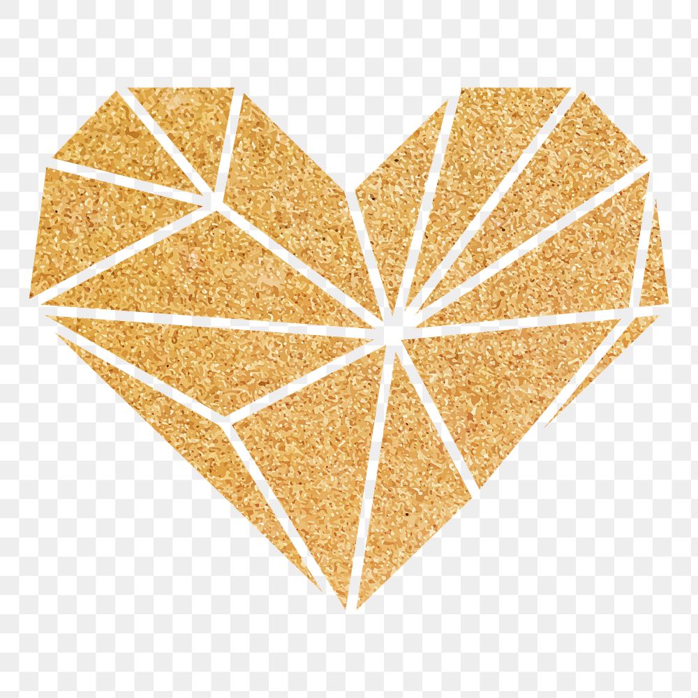 Png gold glittery heart sticker, transparent background