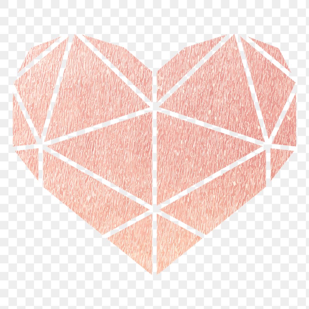 Png pink geometric heart sticker, transparent background