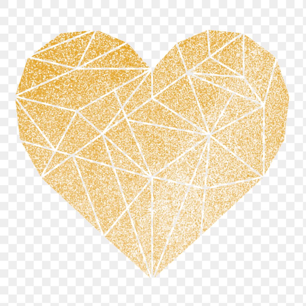 Png gold shiny geometric heart sticker, transparent background