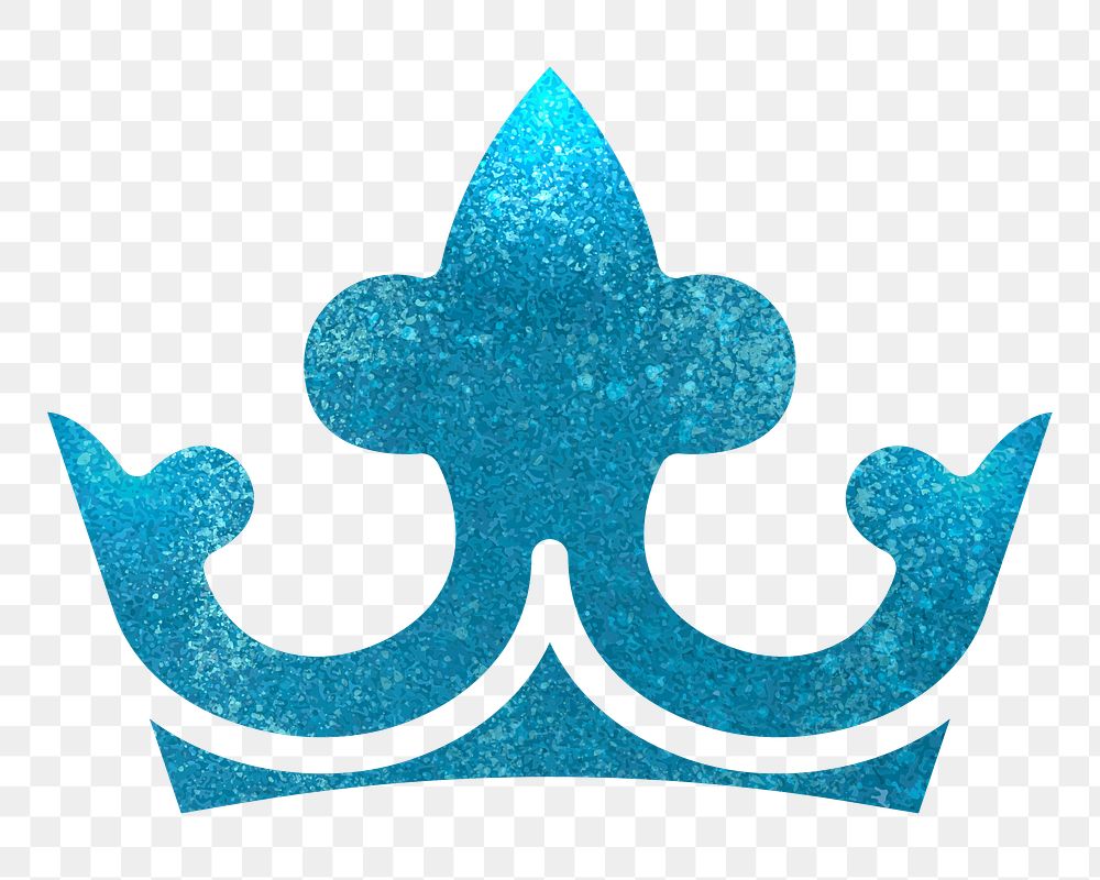 Png blue glittery crown sticker, transparent background