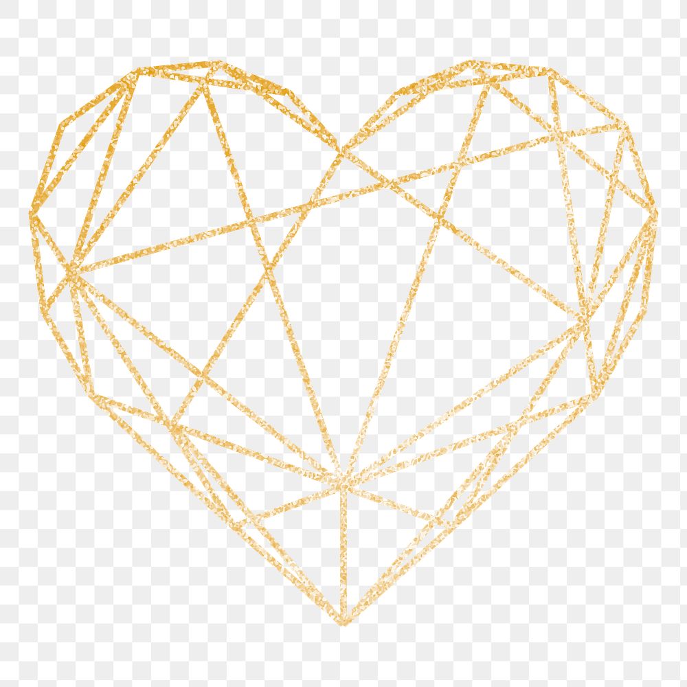 Png glittery geometric outline heart design element, transparent background
