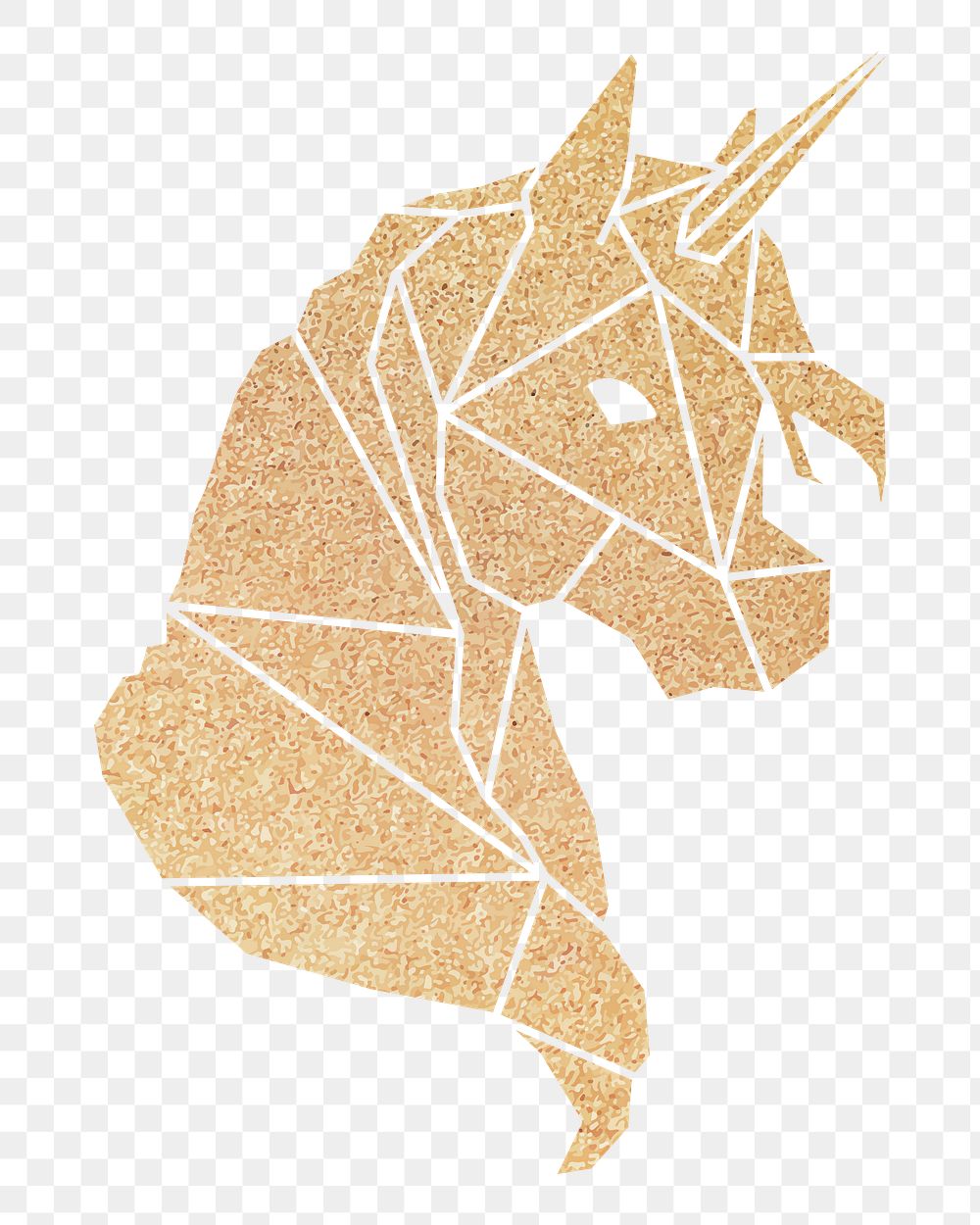 Png gold geometric unicorn sticker, transparent background