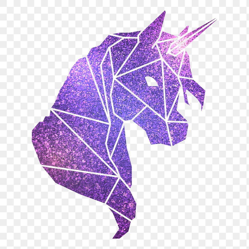Png galaxy geometric unicorn sticker, transparent background