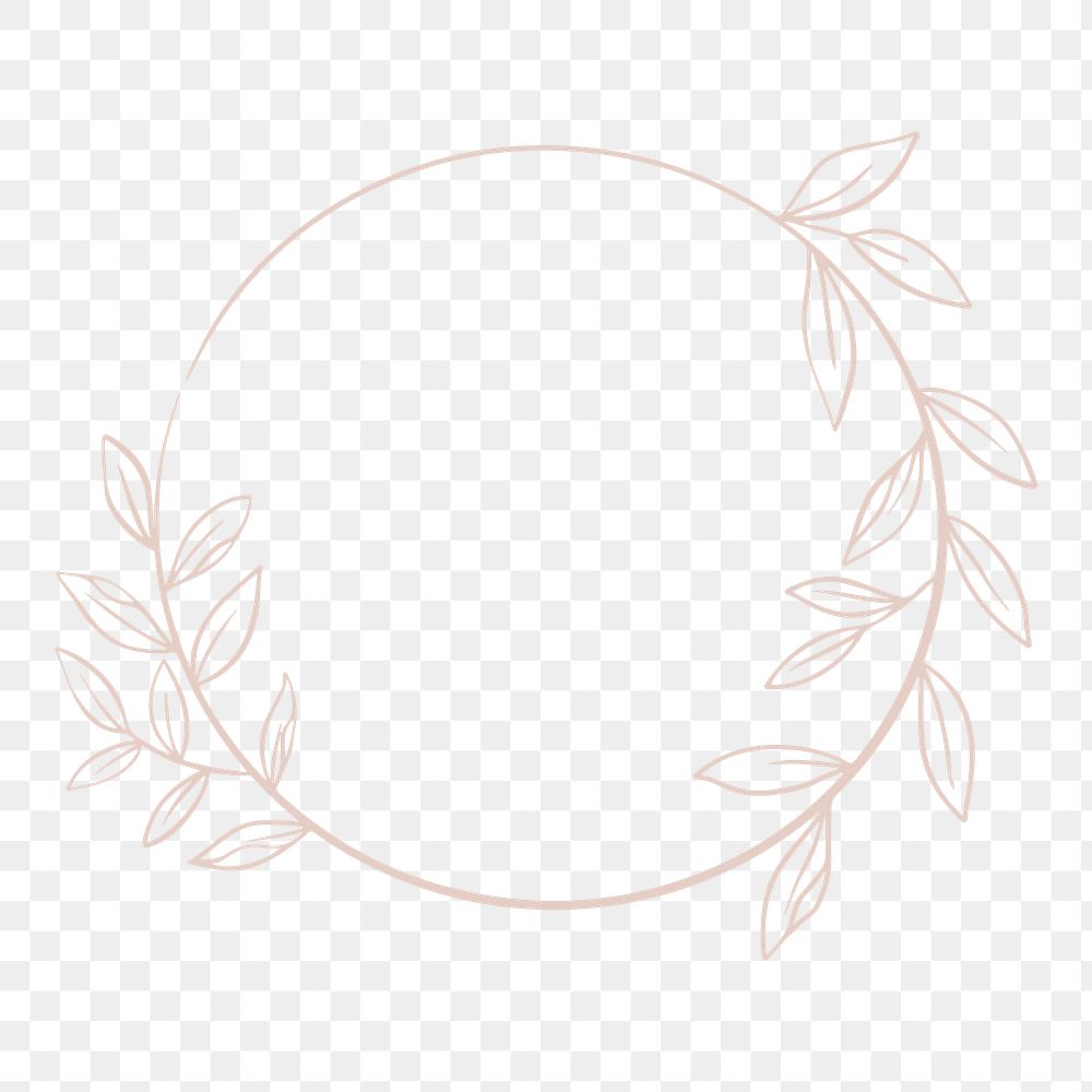 Png round botanical frame drawing illustration element, transparent background