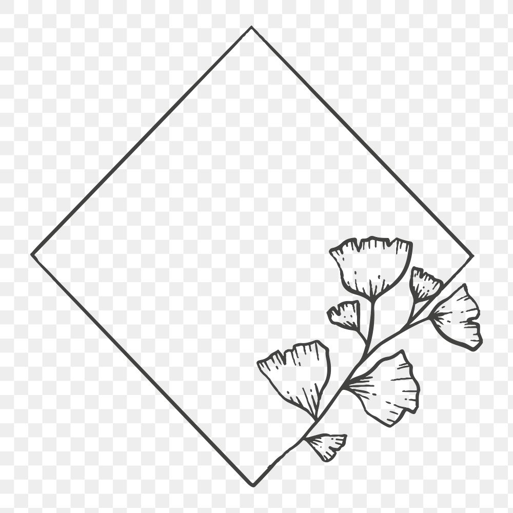 Png Rhombus botanical frame element, transparent background