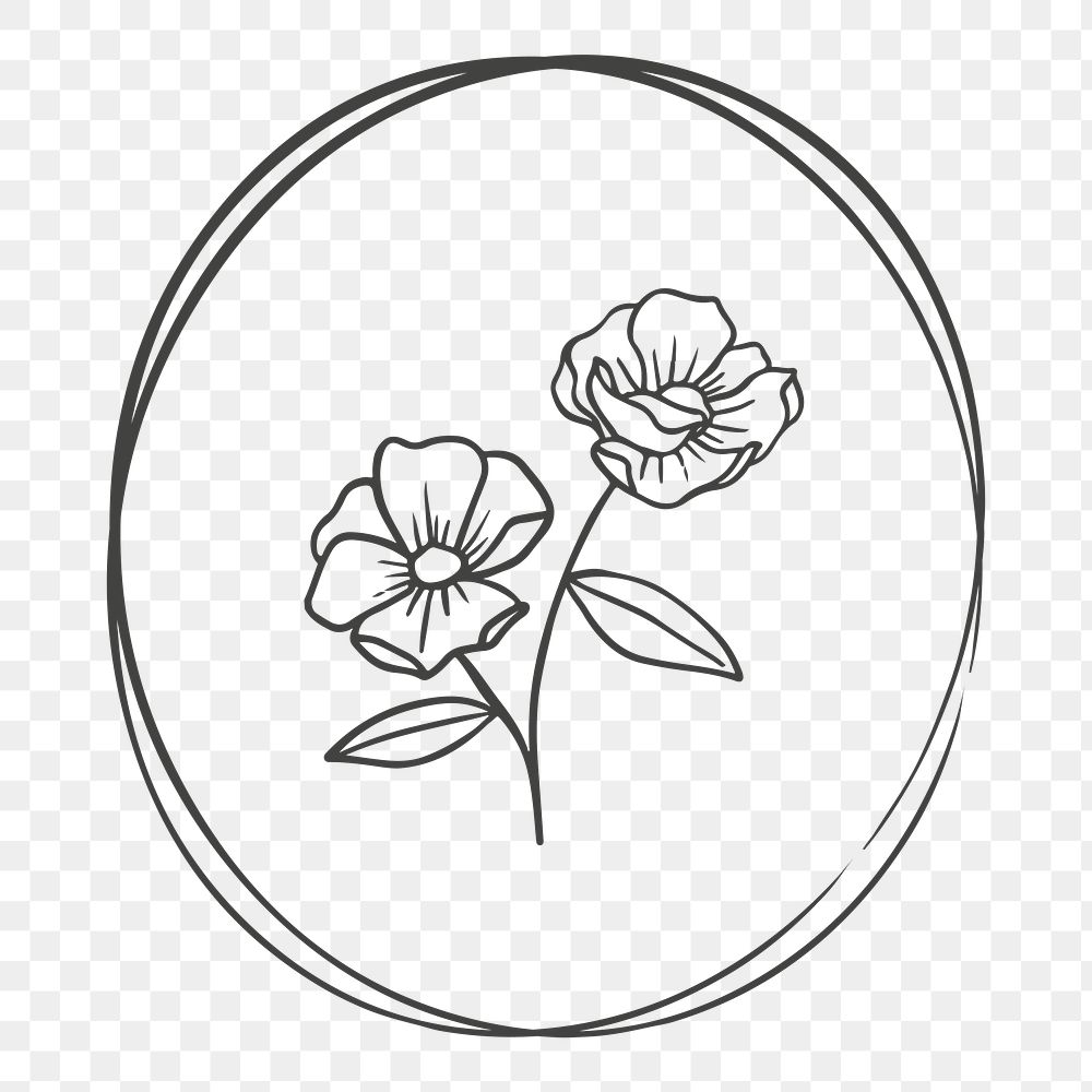 Png round botanical frame drawing illustration element, transparent background
