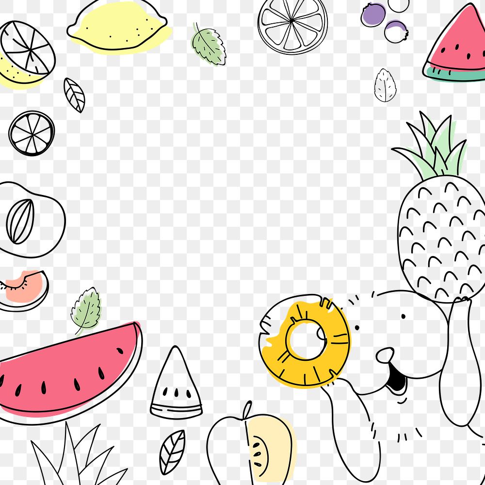 Animals & fruits png border, transparent background