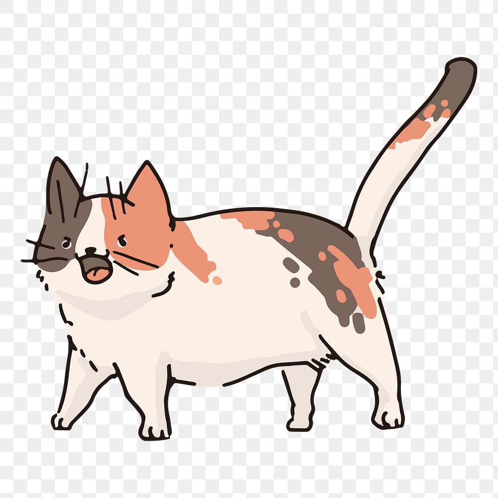 Png happy cat doodle sticker, transparent background