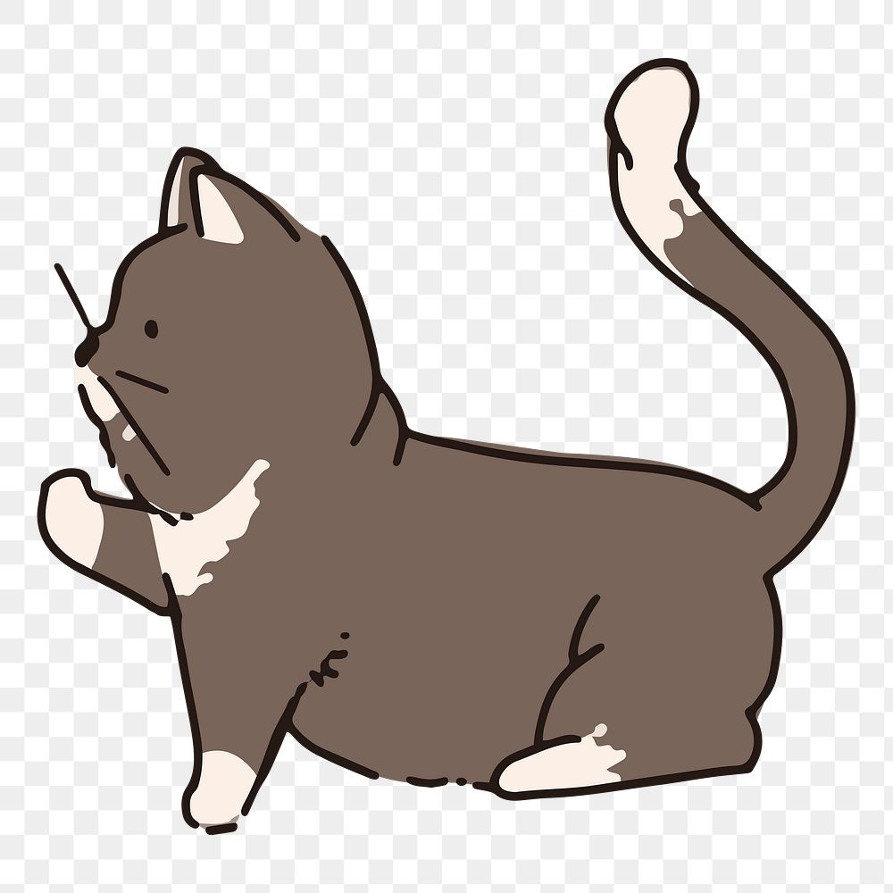 Png gray cat doodle sticker, transparent background