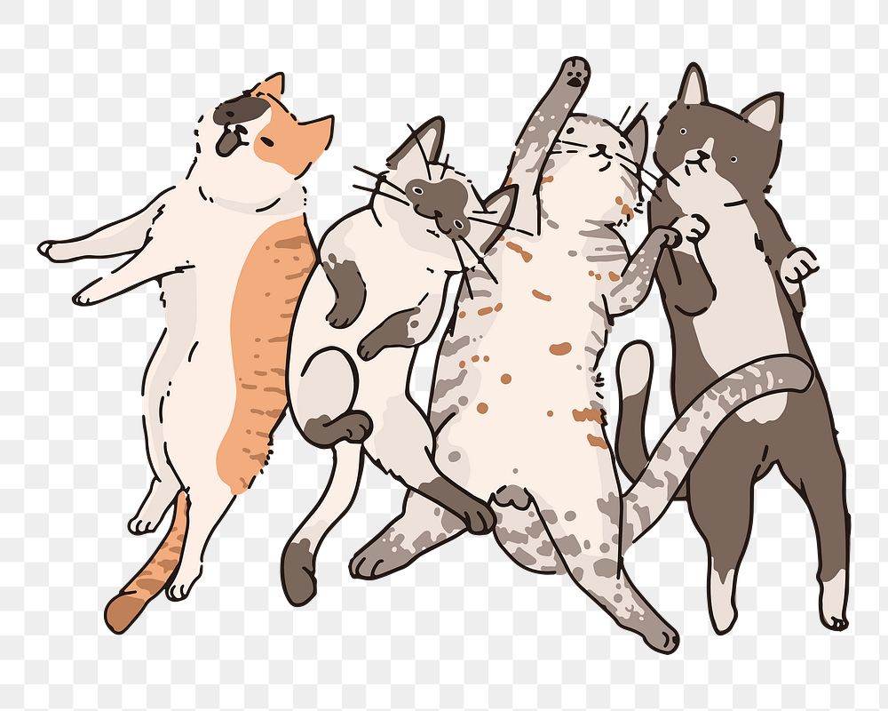 Png cat friends laying doodle sticker, transparent background