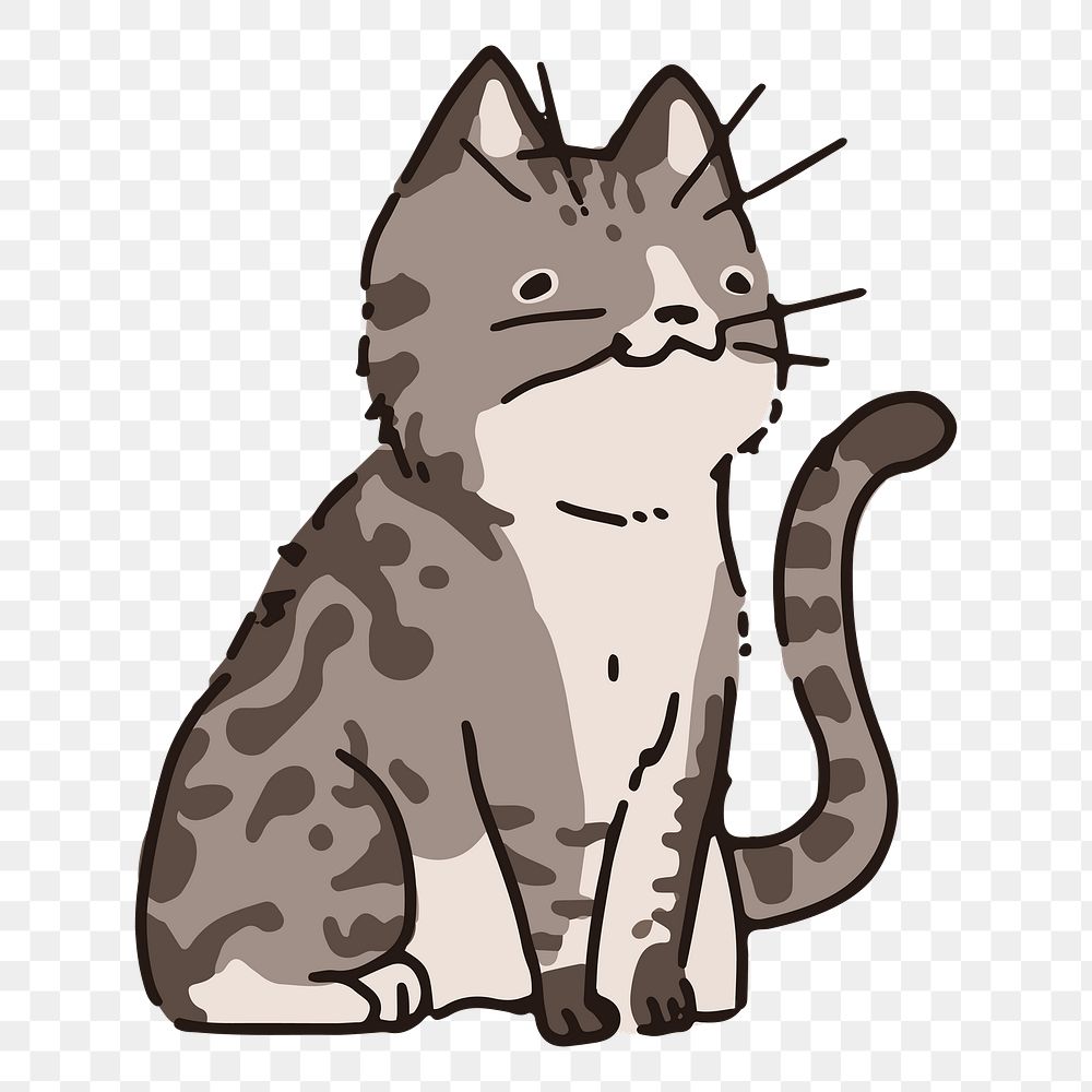 Png smiley cat sitting doodle sticker, transparent background