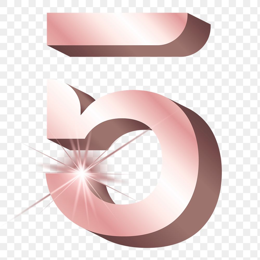 Png number 5, shiny 3D font, transparent background