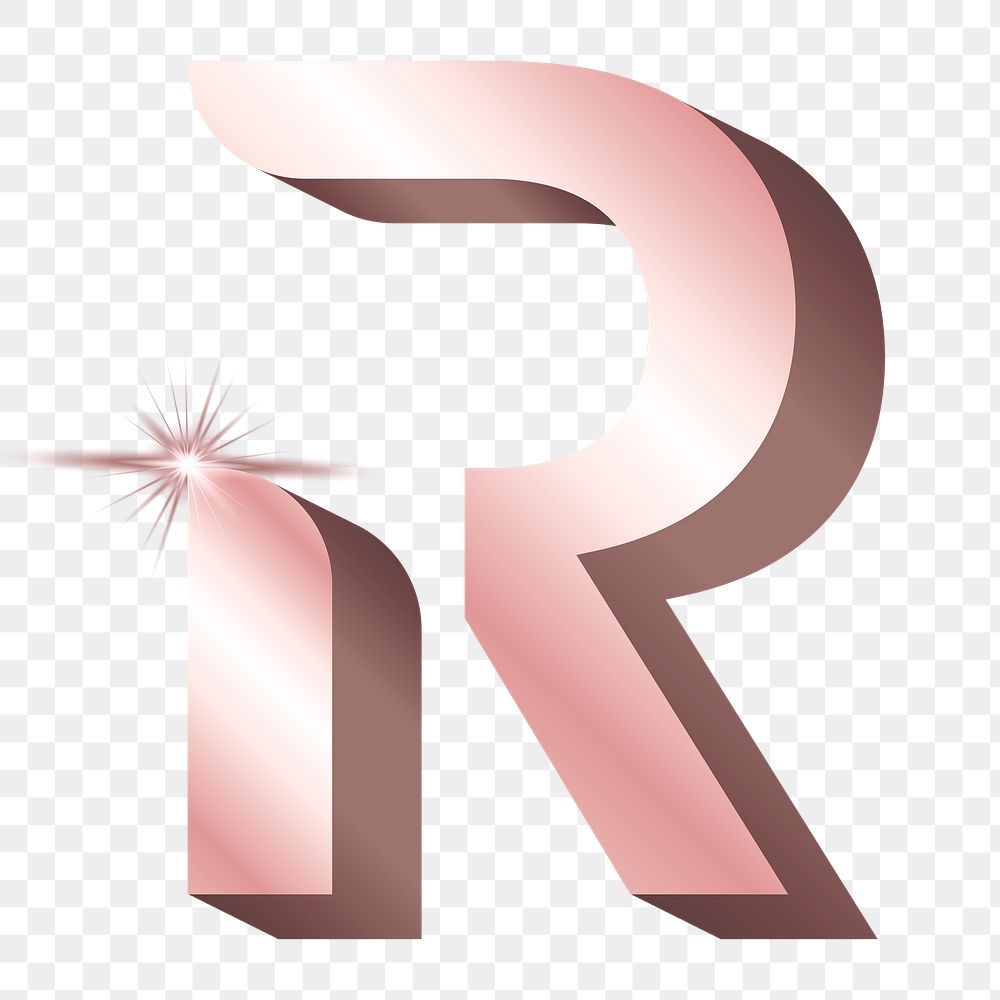 Png R letter, shiny 3D font, transparent background