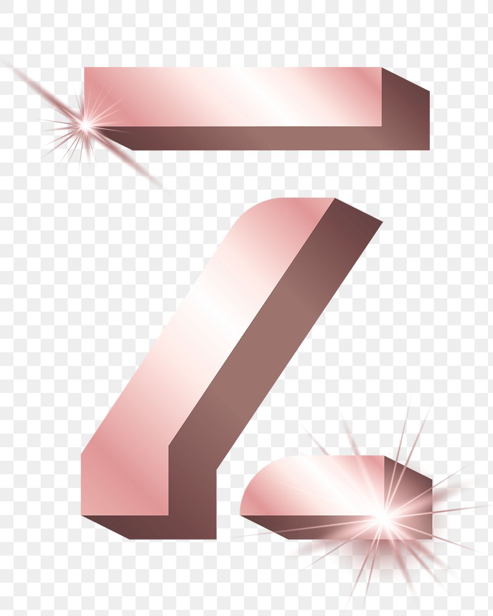 Png Z letter, shiny 3D font, transparent background