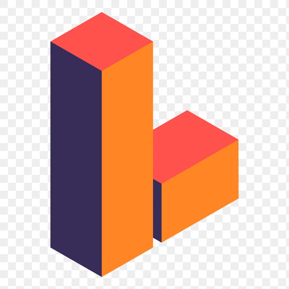 Png Orange isometric alphabet Lvector element, transparent background