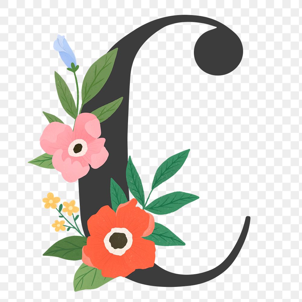 Png Elegant floral letter C element, transparent background