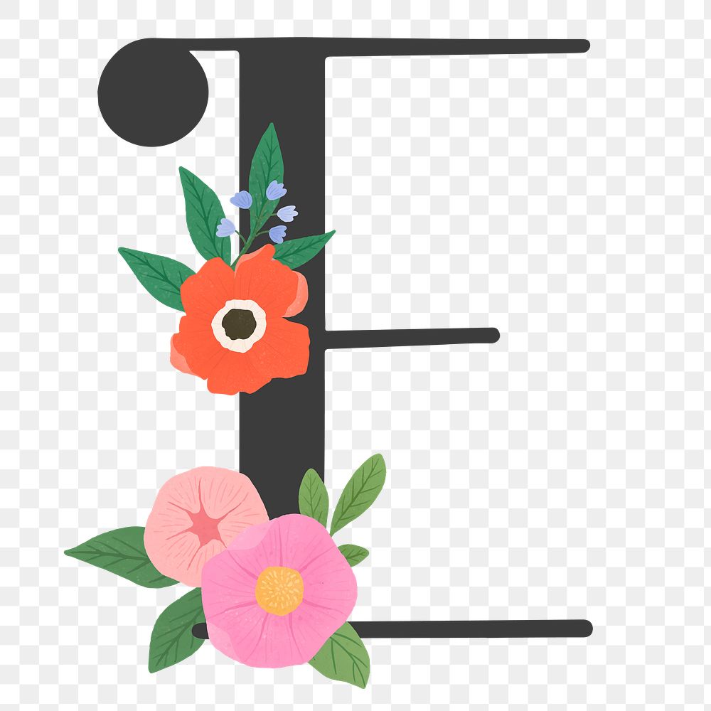 Png Elegant floral letter E element, transparent background