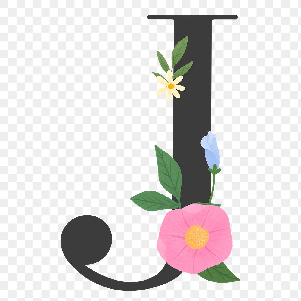 Png Elegant floral letter J element, transparent background