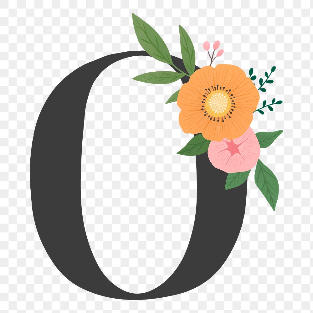 Png Elegant floral letter O element, transparent background