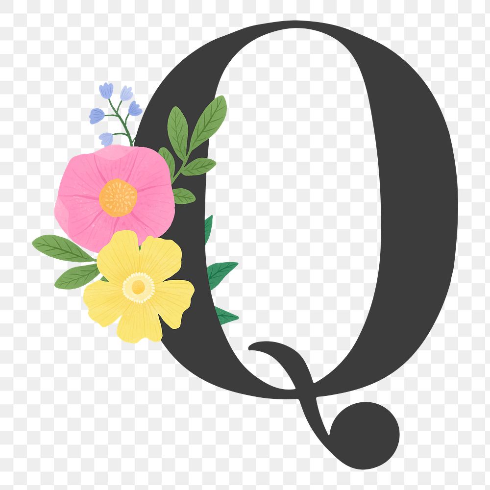 Png Elegant floral letter Q element, transparent background