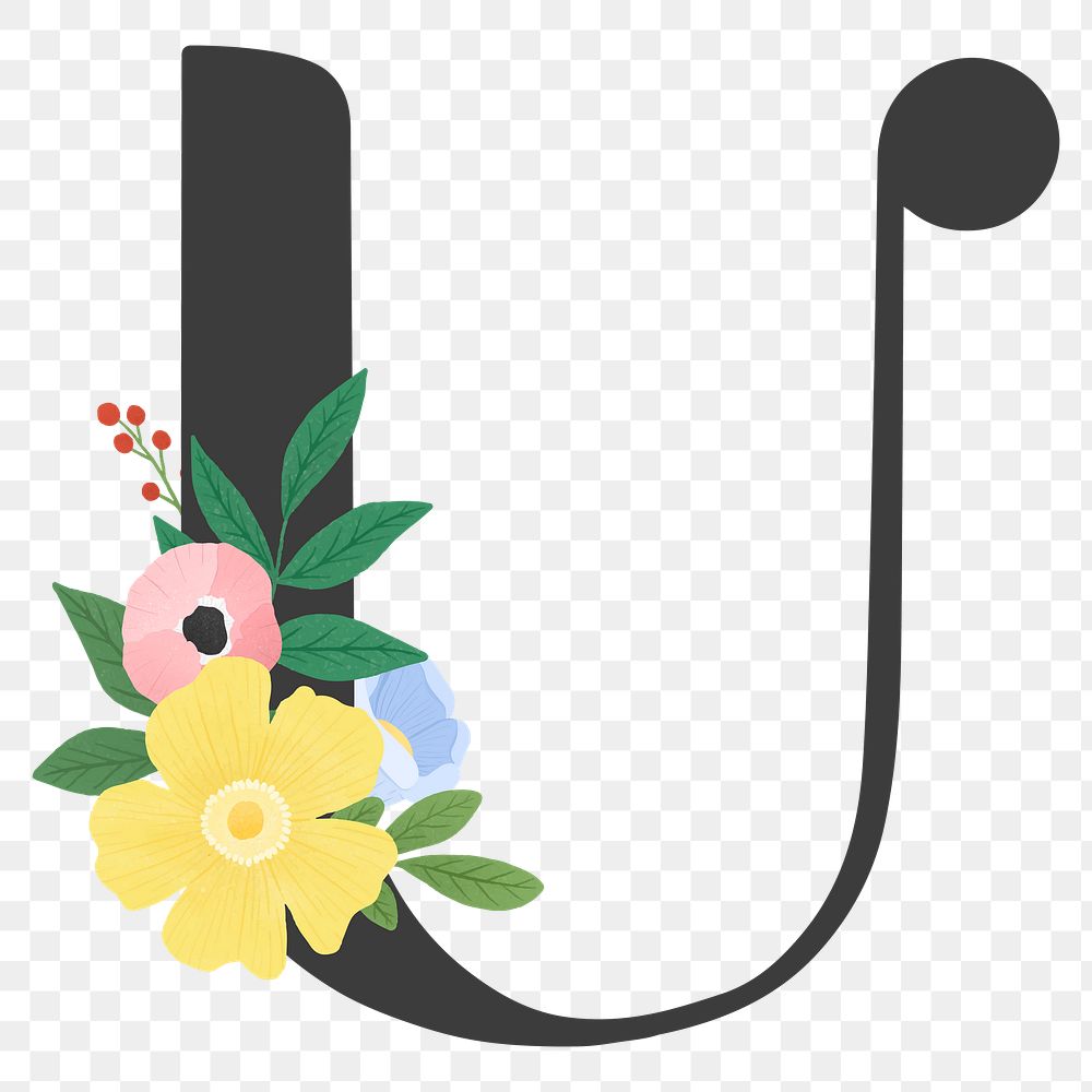 Png Elegant floral letter U element, transparent background
