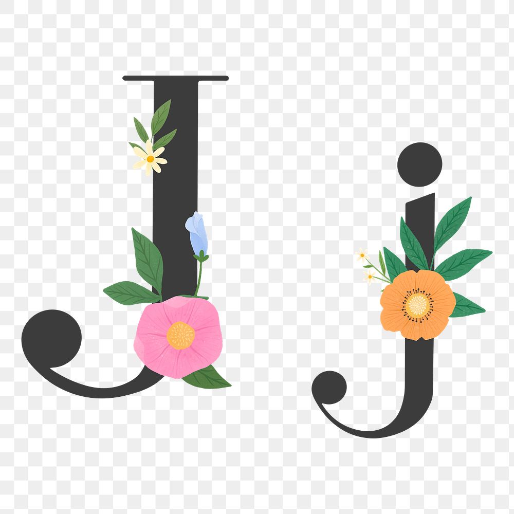 Png Elegant floral letter j element, transparent background