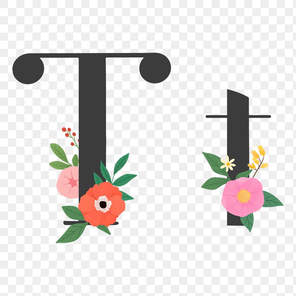 Png Elegant floral letter t element, transparent background