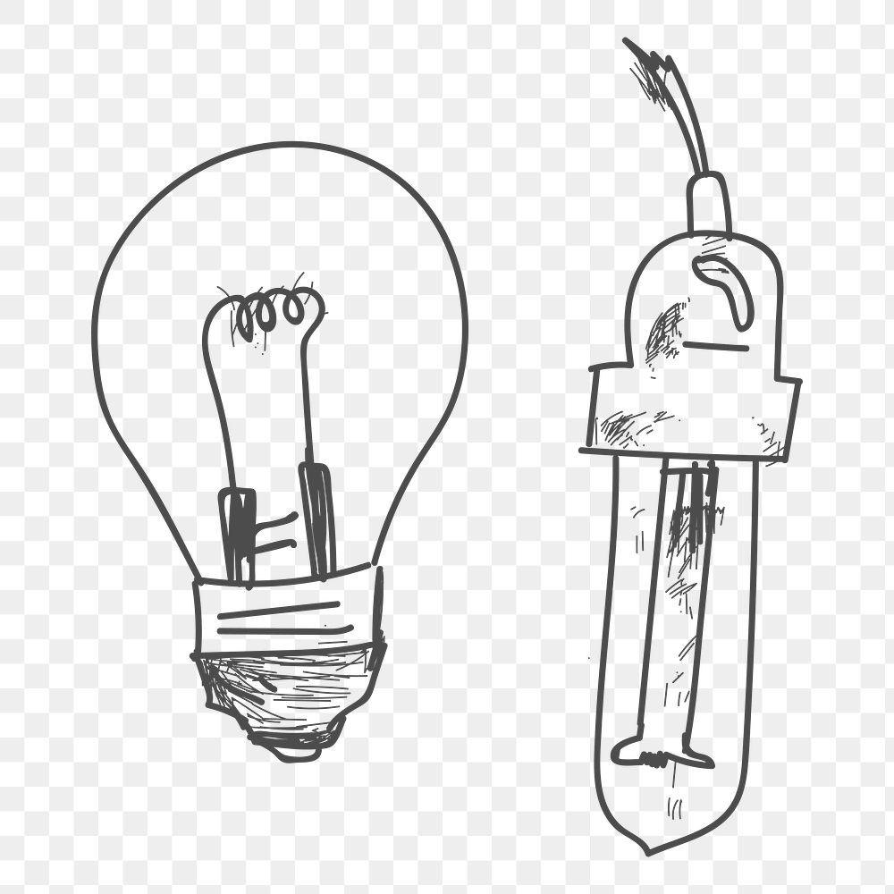 Png light bulbs doodle design element, transparent background