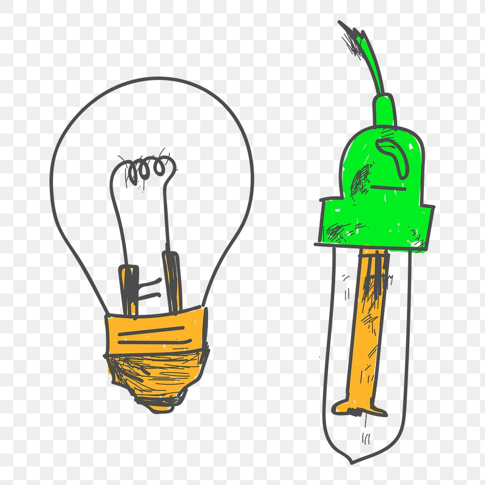 Png neon light bulbs doodle design element, transparent background