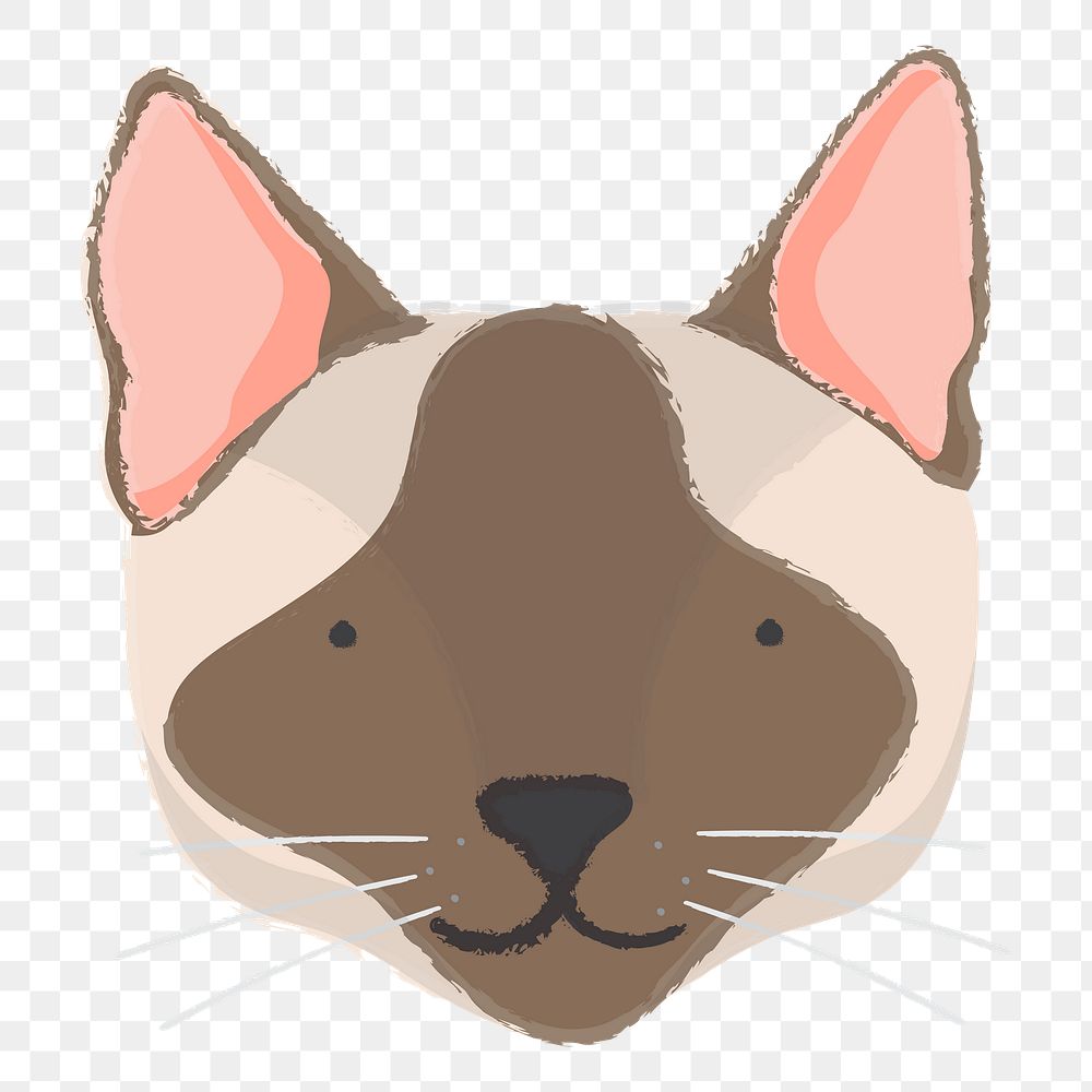 Png brown cat portrait hand drawn sticker, transparent background
