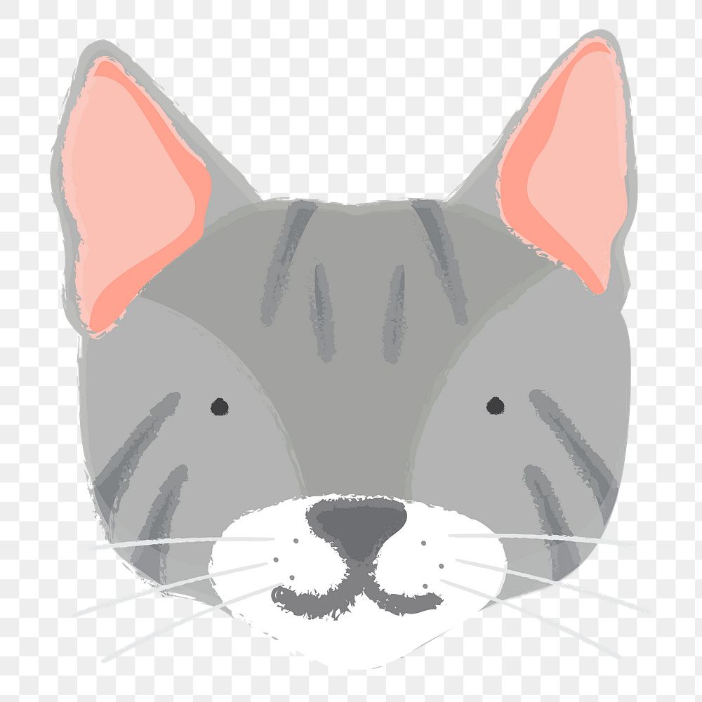 Png gray cat hand drawn sticker, transparent background