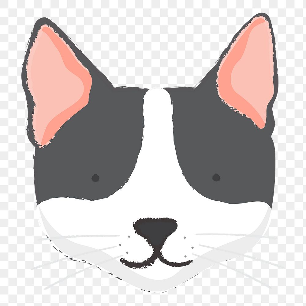 Png cute cat portrait hand drawn sticker, transparent background