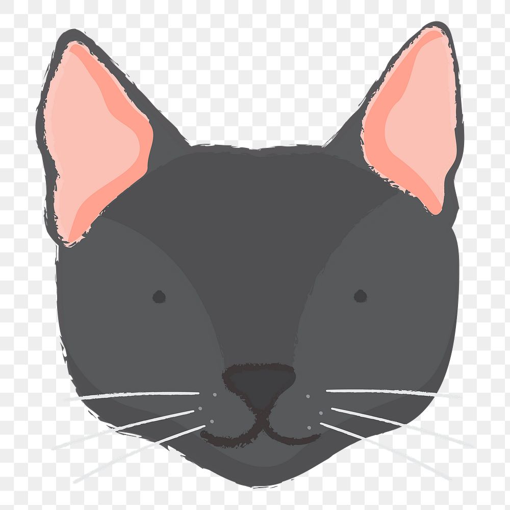 Png black cat portrait hand drawn sticker, transparent background