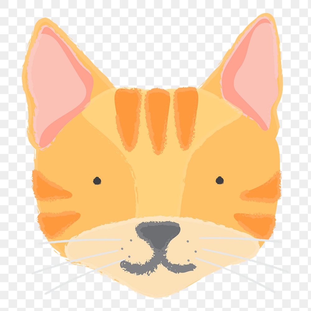 Png orange striped cat hand drawn sticker, transparent background