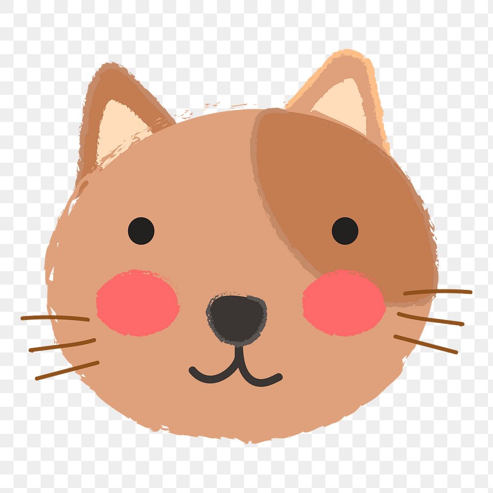 Png brown cat portrait hand drawn sticker, transparent background