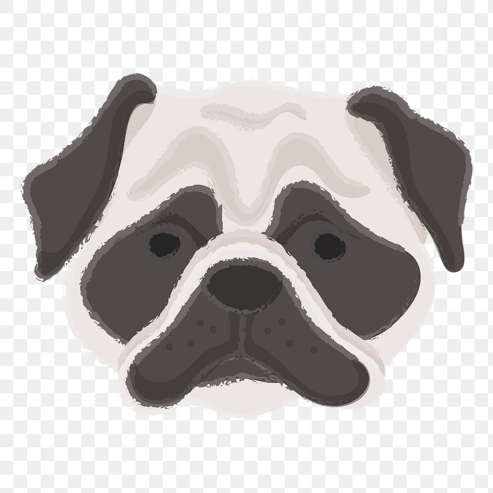 Png pug dog portrait hand drawn sticker, transparent background