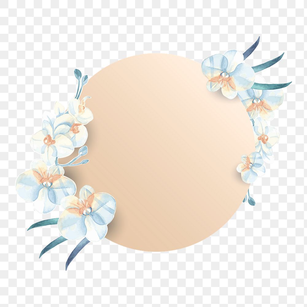 Watercolor orchid png badge, transparent background