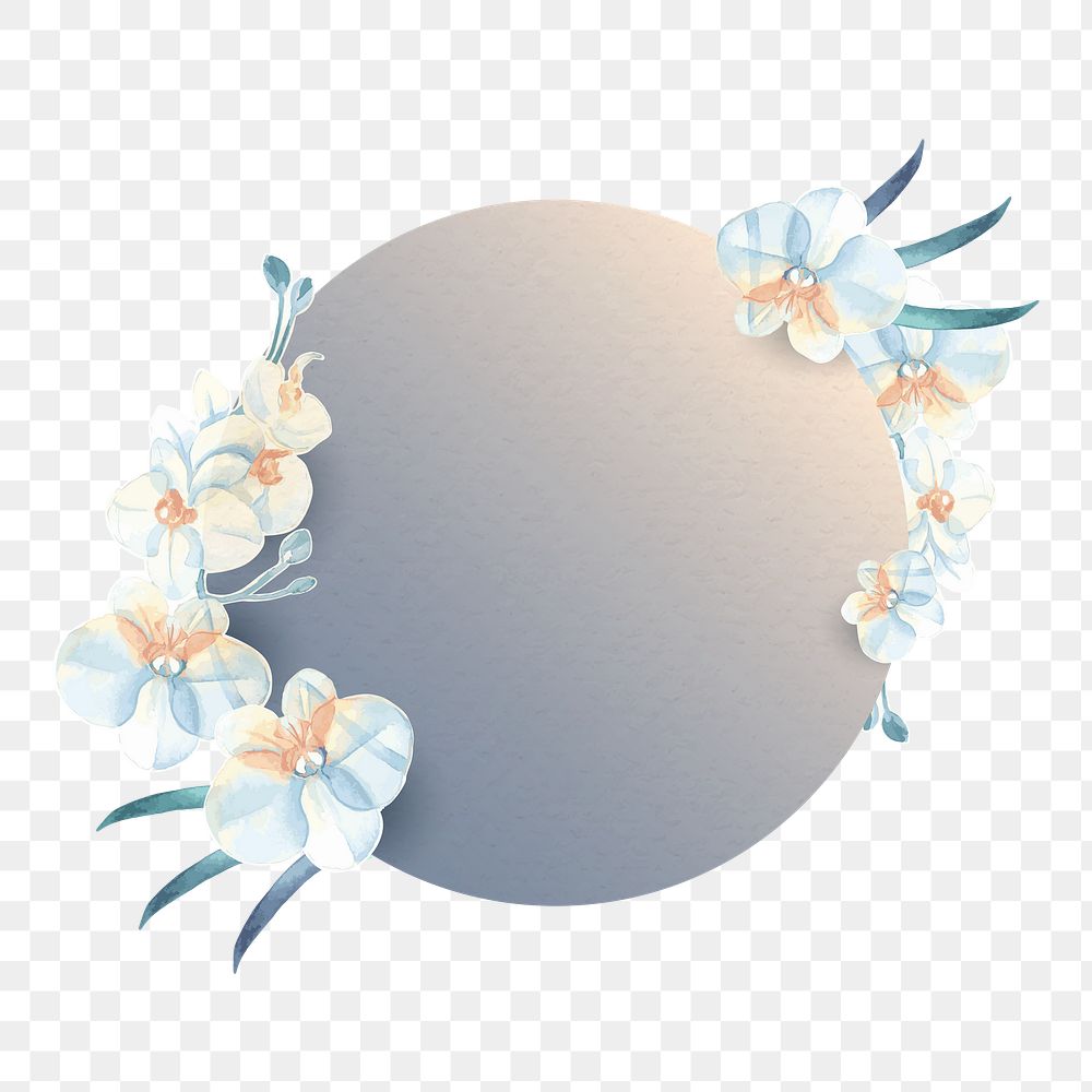 Watercolor orchid png badge, transparent background