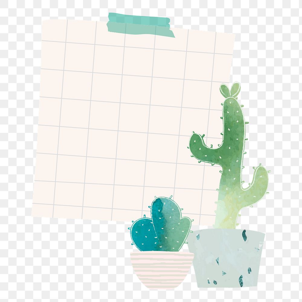 Png cute cactus notepaper element, transparent background