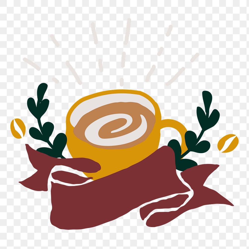 Png coffee ribbon banner logo, transparent background