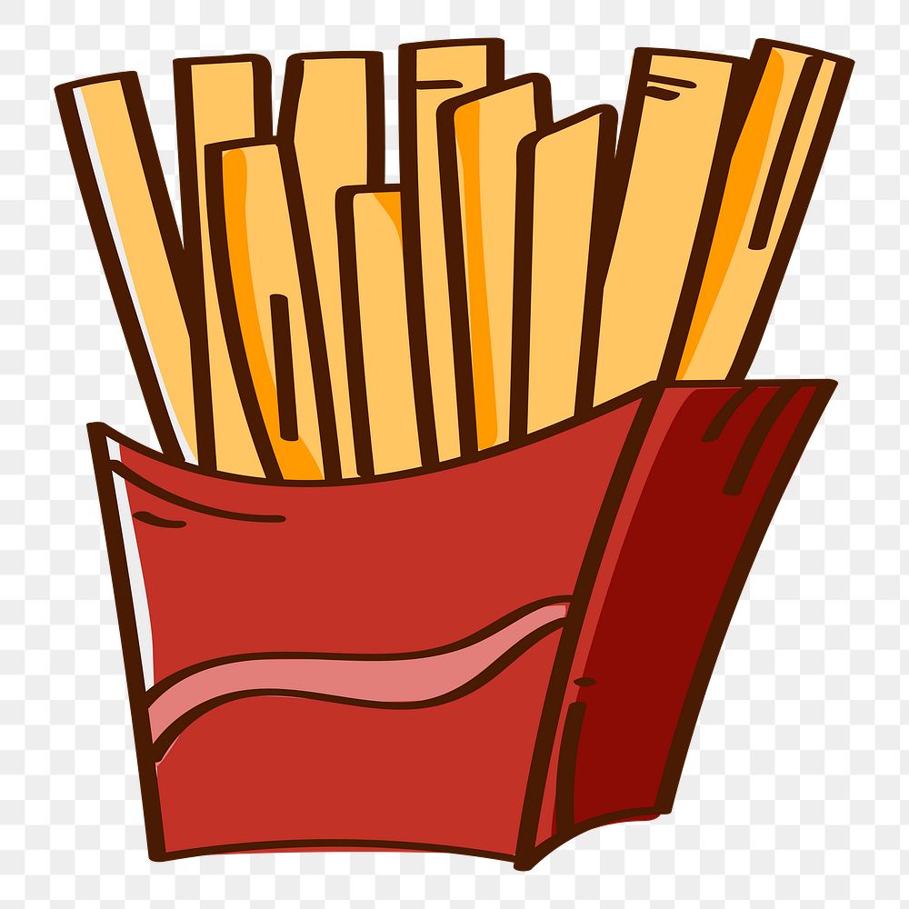 Png french fries doodle sticker, transparent background