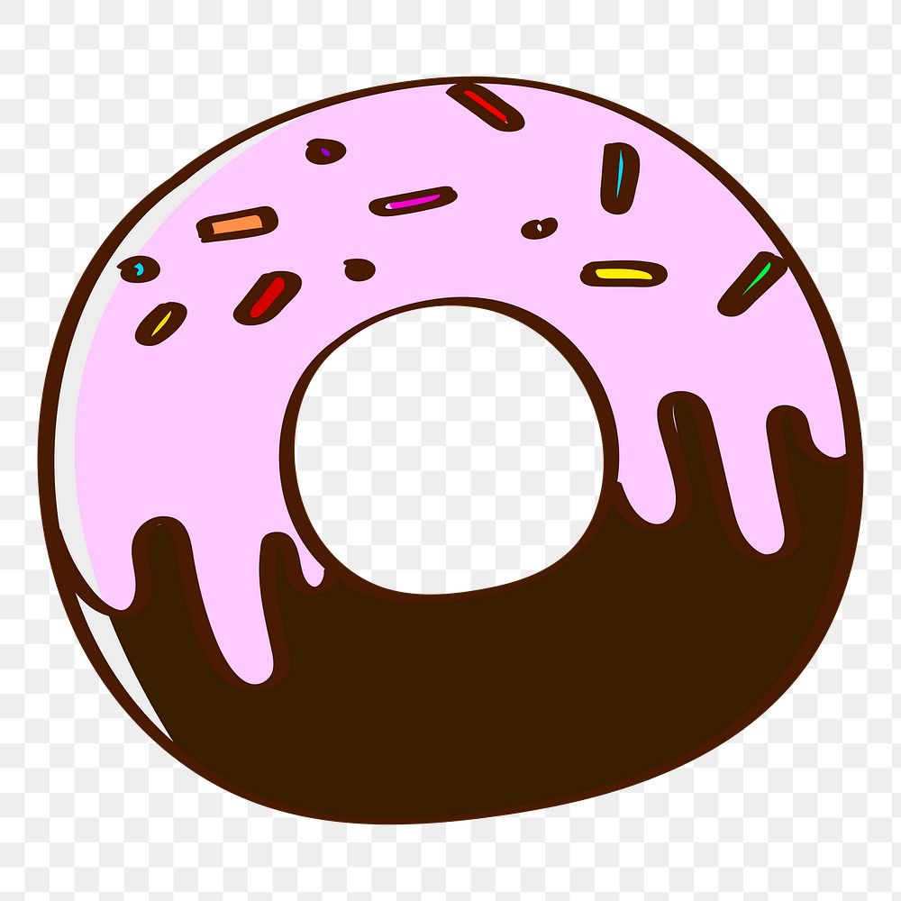 Png pink donut doodle sticker, transparent background